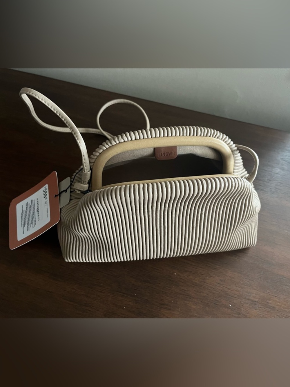 Cream Pleated Mini Crossbody Bag